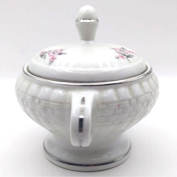 Hall China Forman Family Floral Sugar Bowl Lid Handles USA Vintage MCM Porcelain - Picture 3 of 8